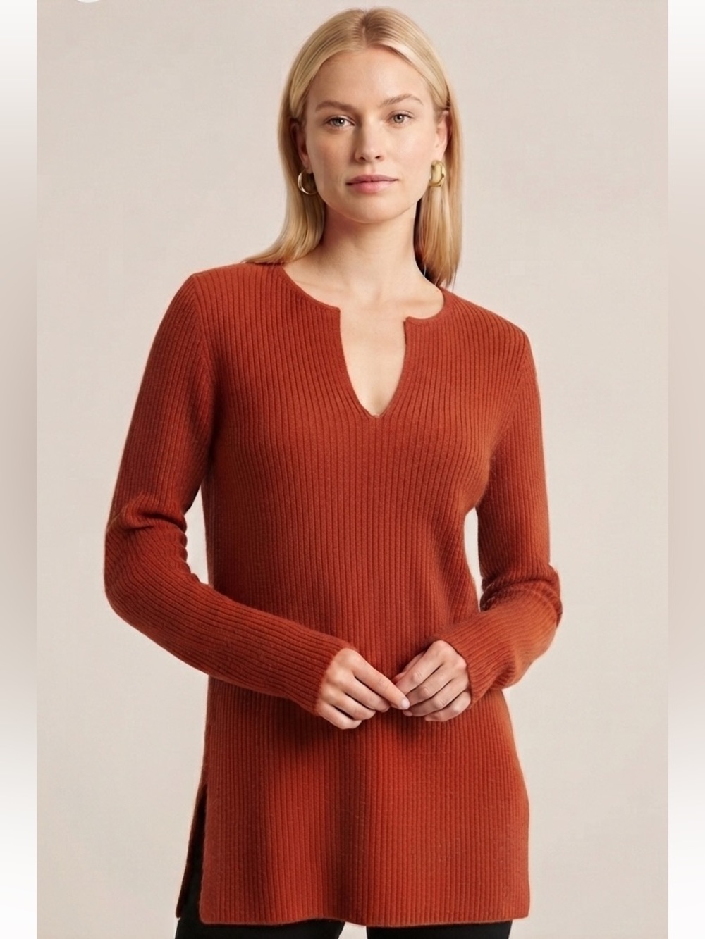 Etcetra by Anthropologie Burnt Orange Pullover Ribbed Tunic Sweater Small